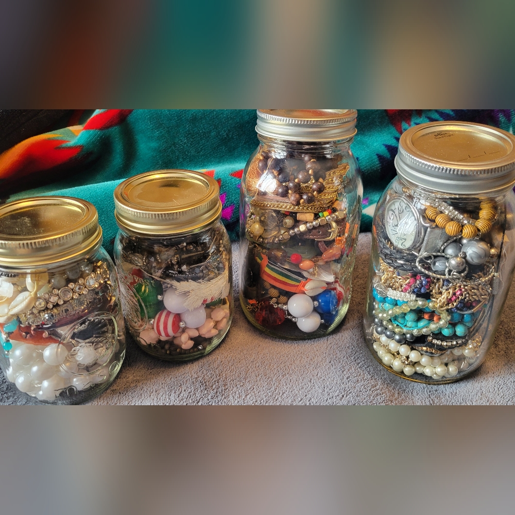 Assorted Jewelry In Mason Jars